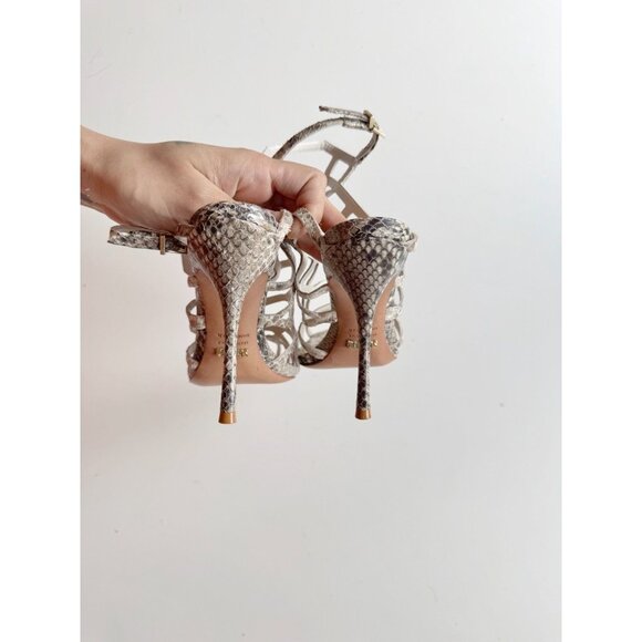 SCHUTZ Julianna Grey Python Snake Leather Strappy High Heel Cage Sandals, Size 5 - Picture 10 of 16